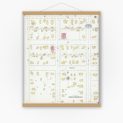 Old map wall art mockup — magnetic wood frame on white wall — Sanborn Fire Insurance Map from Fairbury, Livingston County, Illinois (1906), Sheet #0006