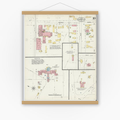 Old map wall art mockup — magnetic wood frame on white wall — Sanborn Fire Insurance Map from Canandaigua, Ontario County, New York (1897), Sheet #0010
