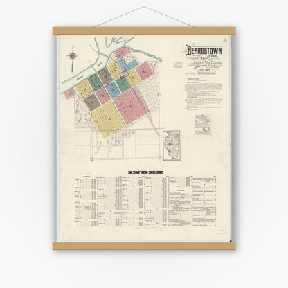 Old map wall art mockup — magnetic wood frame on white wall — Sanborn Fire Insurance Map from Beardstown, Cass County, Illinois (1919) - Complete Map Set
