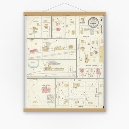 Old map wall art mockup — magnetic wood frame on white wall — Sanborn Fire Insurance Map from Windsor, Henry County, Missouri (1902) - Complete Map Set