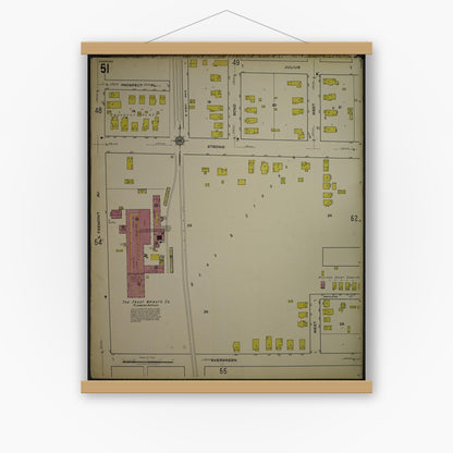 Old map wall art mockup — magnetic wood frame on white wall — Sanborn Fire Insurance Map from Kenosha, Kenosha County, Wisconsin. (1918), Sheet 55