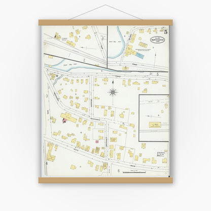 Old map wall art mockup — magnetic wood frame on white wall — Sanborn Fire Insurance Map from North Easton, Bristol County, Massachusetts (1903), Sheet #0005