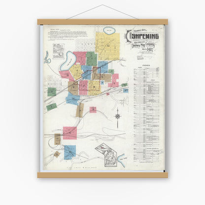 Old map wall art mockup — magnetic wood frame on white wall — Sanborn Fire Insurance Map from Ishpeming, Marquette County, Michigan (1917) - Complete Map Set