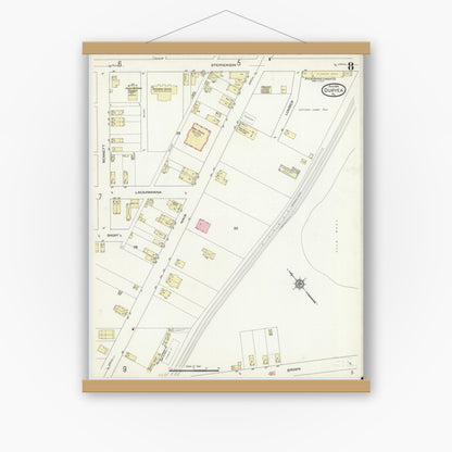 Old map wall art mockup — magnetic wood frame on white wall — Sanborn Fire Insurance Map from Duryea, Luzerne County, Pennsylvania (1914), Sheet #0008