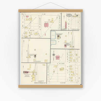 Old map wall art mockup — magnetic wood frame on white wall — Sanborn Fire Insurance Map from Herrin, Williamson County, Illinois (1913), Sheet #0009