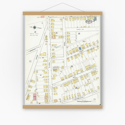 Old map wall art mockup — magnetic wood frame on white wall — Sanborn Fire Insurance Map from Berwick, Columbia County, Pennsylvania (1918), Sheet #0003