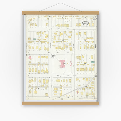 Old map wall art mockup — magnetic wood frame on white wall — Sanborn Fire Insurance Map from Ironton, Lawrence County, Ohio (1904), Sheet #0020