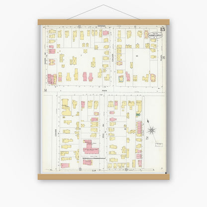 Old map wall art mockup — magnetic wood frame on white wall — Sanborn Fire Insurance Map from Hornell, Steuben County, New York (1904), Sheet #0015