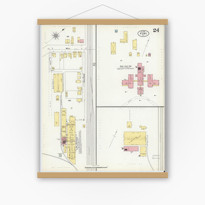 Old map wall art mockup — magnetic wood frame on white wall — Sanborn Fire Insurance Map from Rome, Oneida County, New York (1899), Sheet #0024