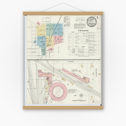 Old map wall art mockup — magnetic wood frame on white wall — Sanborn Fire Insurance Map from Crestline, Crawford County, Ohio (1896), Sheet #0001