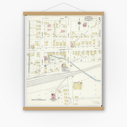 Old map wall art mockup — magnetic wood frame on white wall — Sanborn Fire Insurance Map from Crestline, Crawford County, Ohio (1910), Sheet #0007
