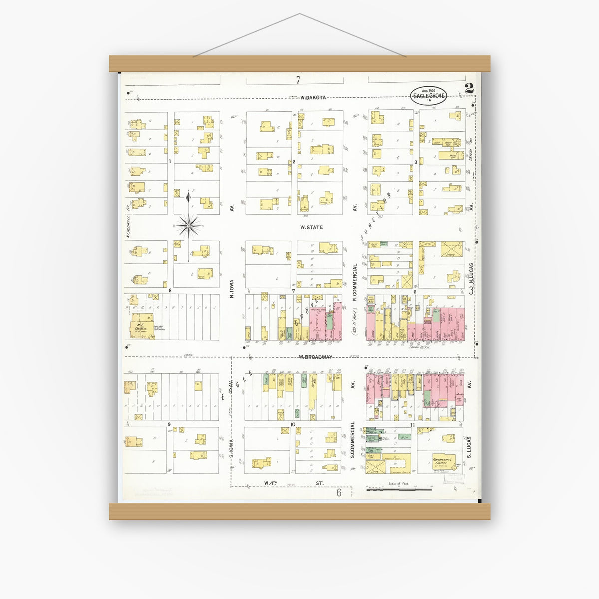 Old map wall art mockup — magnetic wood frame on white wall — Sanborn Fire Insurance Map from Eagle Grove, Wright County, Iowa (1900), Sheet #0002
