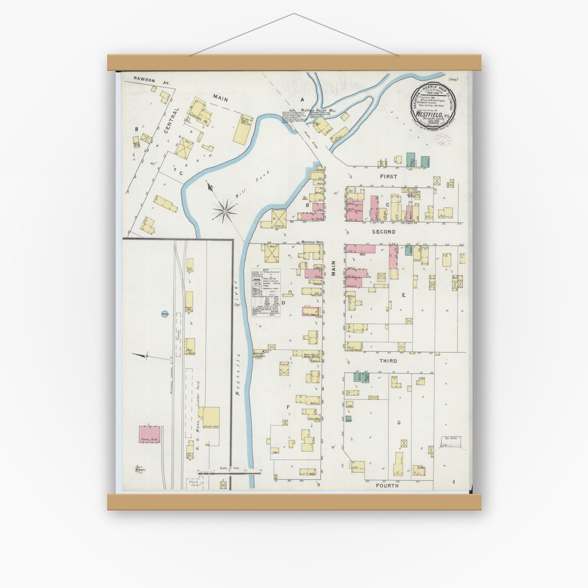 Old map wall art mockup — magnetic wood frame on white wall — Sanborn Fire Insurance Map from Westfield, Marquette County, Wisconsin (1894), Sheet #0001