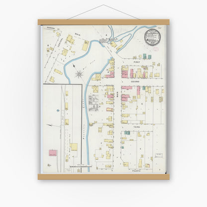 Old map wall art mockup — magnetic wood frame on white wall — Sanborn Fire Insurance Map from Westfield, Marquette County, Wisconsin (1894), Sheet #0001
