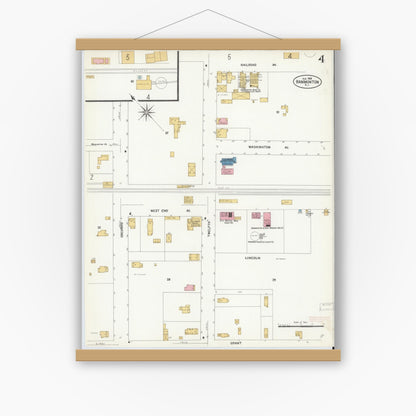 Old map wall art mockup — magnetic wood frame on white wall — Sanborn Fire Insurance Map from Hammonton, Atlantic County, New Jersey (1908), Sheet #0004