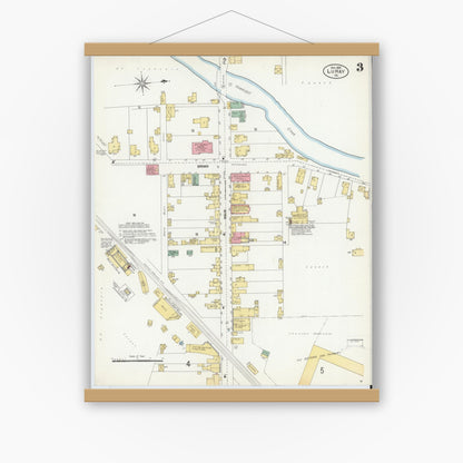 Old map wall art mockup — magnetic wood frame on white wall — Sanborn Fire Insurance Map from Luray, Page County, Virginia (1902), Sheet #0003