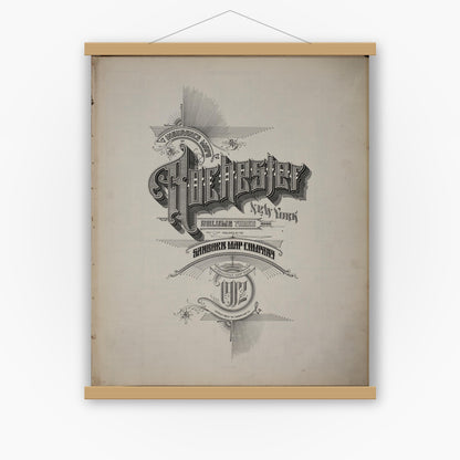 Old map wall art mockup — magnetic wood frame on white wall — Sanborn Fire Insurance Map from Rochester, Monroe County, New York (1912), Sheet #0001