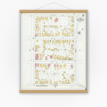 Old map wall art mockup — magnetic wood frame on white wall — Sanborn Fire Insurance Map from Gallipolis, Gallia County, Ohio (1900), Sheet #0005