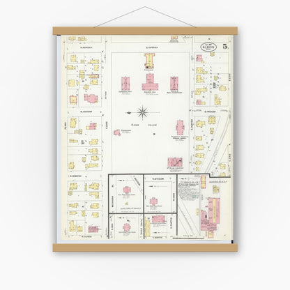 Old map wall art mockup — magnetic wood frame on white wall — Sanborn Fire Insurance Map from Albion, Calhoun County, Michigan (1907), Sheet #0005