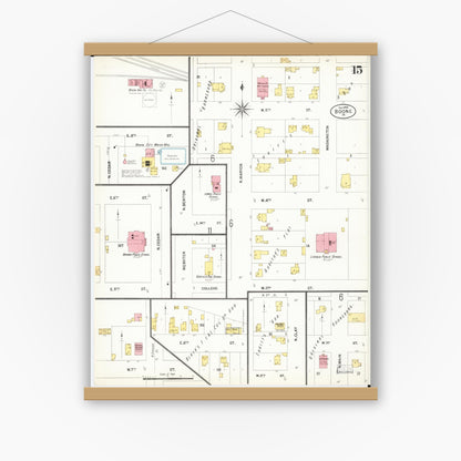 Old map wall art mockup — magnetic wood frame on white wall — Sanborn Fire Insurance Map from Boone, Boone County, Iowa (1900), Sheet #0015