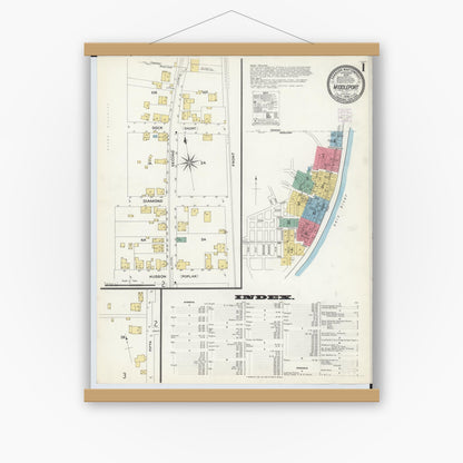 Old map wall art mockup — magnetic wood frame on white wall — Sanborn Fire Insurance Map from Middleport, Meigs County, Ohio (1908), Sheet #0001