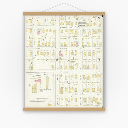 Old map wall art mockup — magnetic wood frame on white wall — Sanborn Fire Insurance Map from Washington, Daviess County, Indiana (1909), Sheet #0005