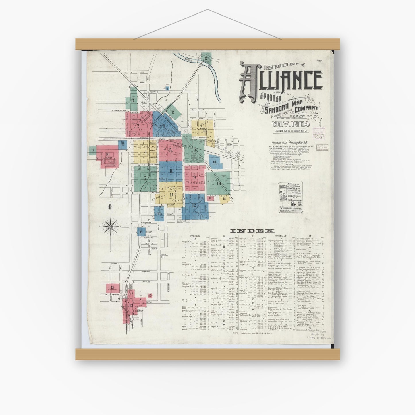 Old map wall art mockup — magnetic wood frame on white wall — Sanborn Fire Insurance Map from Alliance, Stark County, Ohio (1904) - Complete Map Set