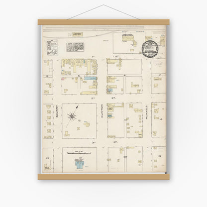Old map wall art mockup — magnetic wood frame on white wall — Sanborn Fire Insurance Map from Big Spring, Howard County, Texas (1885), Sheet #0001