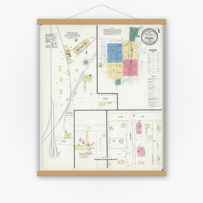 Old map wall art mockup — magnetic wood frame on white wall — Sanborn Fire Insurance Map from Wenona, Marshall County, Illinois (1906), Sheet #0001