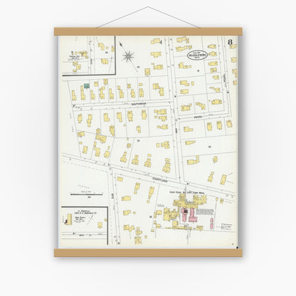 Old map wall art mockup — magnetic wood frame on white wall — Sanborn Fire Insurance Map from Middleboro, Plymouth County, Massachusetts (1901), Sheet #0008