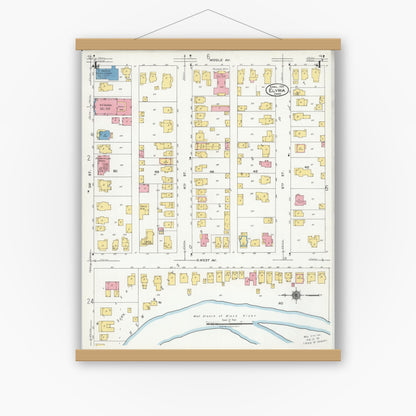 Old map wall art mockup — magnetic wood frame on white wall — Sanborn Fire Insurance Map from Elyria, Lorain County, Ohio (1925), Sheet #0004