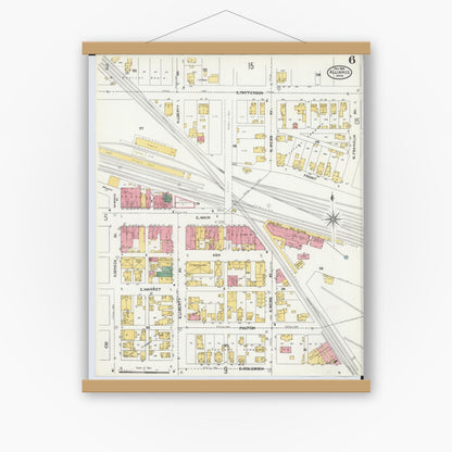 Old map wall art mockup — magnetic wood frame on white wall — Sanborn Fire Insurance Map from Alliance, Stark County, Ohio (1904), Sheet #0006