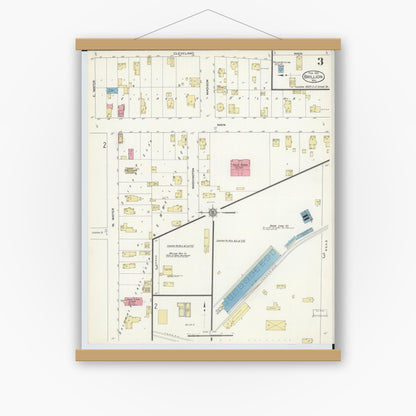 Old map wall art mockup — magnetic wood frame on white wall — Sanborn Fire Insurance Map from Brillion, Calumet County, Wisconsin (1913), Sheet #0003