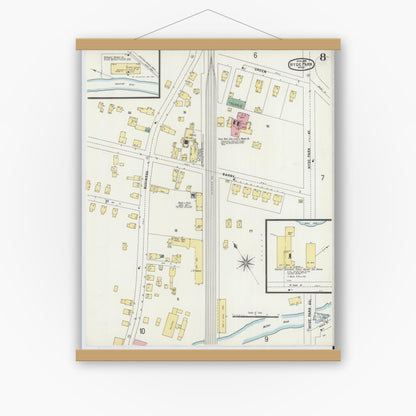 Old map wall art mockup — magnetic wood frame on white wall — Sanborn Fire Insurance Map from Hyde Park, Norfolk County, Massachusetts (1896), Sheet #0008