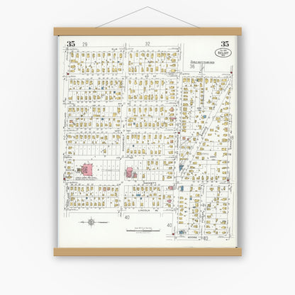 Old map wall art mockup — magnetic wood frame on white wall — Sanborn Fire Insurance Map from Beloit, Rock County, Wisconsin (1926), Sheet #0035