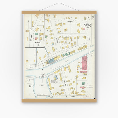 Old map wall art mockup — magnetic wood frame on white wall — Sanborn Fire Insurance Map from Middleport, Niagara County, New York (1900), Sheet #0003