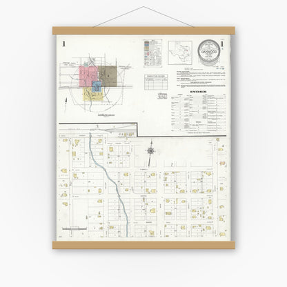 Old map wall art mockup — magnetic wood frame on white wall — Sanborn Fire Insurance Map from Oakwood, Leon County, Texas (1939) - Complete Map Set