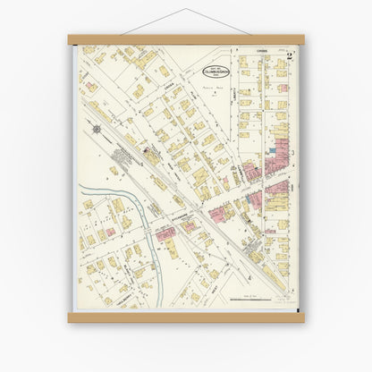 Old map wall art mockup — magnetic wood frame on white wall — Sanborn Fire Insurance Map from Columbus Grove, Putnam County, Ohio (1911), Sheet #0002