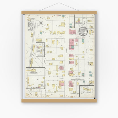 Old map wall art mockup — magnetic wood frame on white wall — Sanborn Fire Insurance Map from Mayville, Tuscola County, Michigan (1896), Sheet #0001
