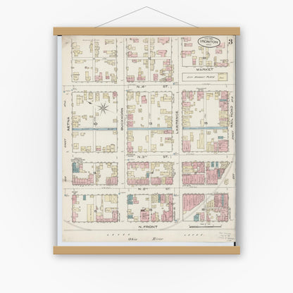 Old map wall art mockup — magnetic wood frame on white wall — Sanborn Fire Insurance Map from Ironton, Lawrence County, Ohio (1885), Sheet #0003