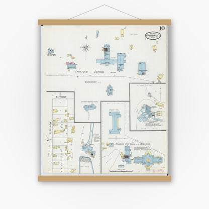 Old map wall art mockup — magnetic wood frame on white wall — Sanborn Fire Insurance Map from Faribault, Rice County, Minnesota (1893), Sheet #0010