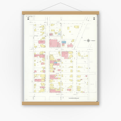 Old map wall art mockup — magnetic wood frame on white wall — Sanborn Fire Insurance Map from New Washington, Crawford County, Ohio (1938), Sheet #0002