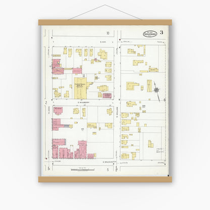 Old map wall art mockup — magnetic wood frame on white wall — Sanborn Fire Insurance Map from Goldsboro, Wayne County, North Carolina (1918), Sheet #0003