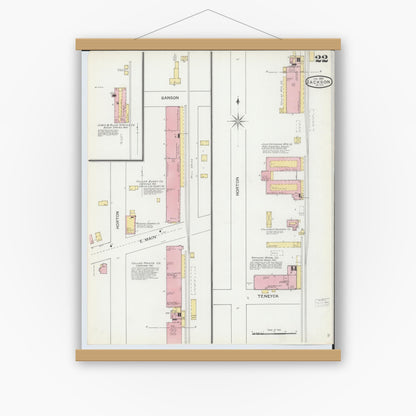Old map wall art mockup — magnetic wood frame on white wall — Sanborn Fire Insurance Map from Jackson, Jackson County, Michigan (1893), Sheet #0022