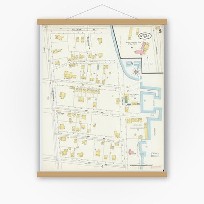 Old map wall art mockup — magnetic wood frame on white wall — Sanborn Fire Insurance Map from Nyack, Rockland County, New York. (1896), Sheet #0003