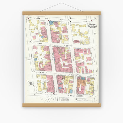 Old map wall art mockup — magnetic wood frame on white wall — Sanborn Fire Insurance Map from Little Falls, Herkimer County, New York (1911), Sheet #0006