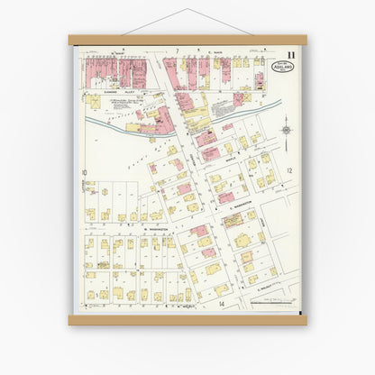 Old map wall art mockup — magnetic wood frame on white wall — Sanborn Fire Insurance Map from Ashland, Ashland County, Ohio (1911), Sheet #0011