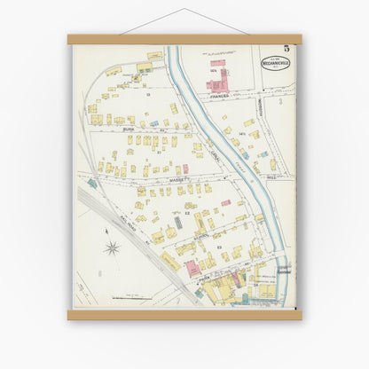 Old map wall art mockup — magnetic wood frame on white wall — Sanborn Fire Insurance Map from Mechanicville, Saratoga County, New York (1892), Sheet #0005