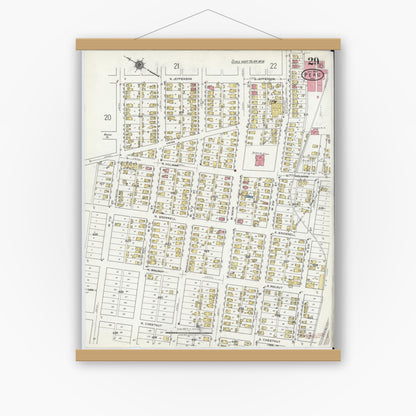 Old map wall art mockup — magnetic wood frame on white wall — Sanborn Fire Insurance Map from Peru, Miami County, Indiana (1920), Sheet #0029
