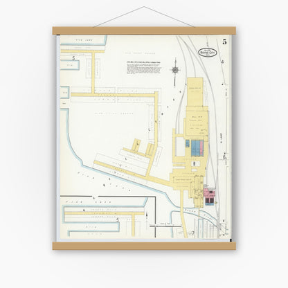 Old map wall art mockup — magnetic wood frame on white wall — Sanborn Fire Insurance Map from Boyne City, Charlevoix County, Michigan (1911), Sheet #0005